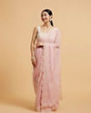 Baby Pink Floral Embroidered Saree with Pearl and Rhinestone Work